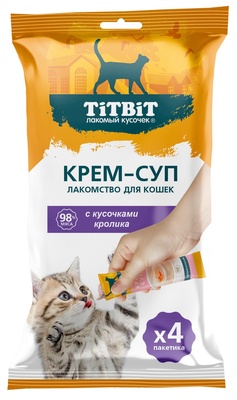 

Лакомство для кошек Titbit Крем-суп с кусочками кролика 4x10 г