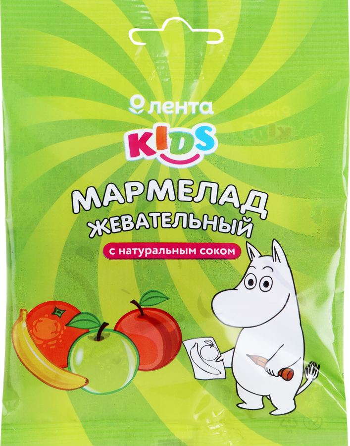 

Мармелад жевательный Лента Kids Муми-Тролли Фрукты со вкусом яблоко, персик, банан, апельсин 70 г