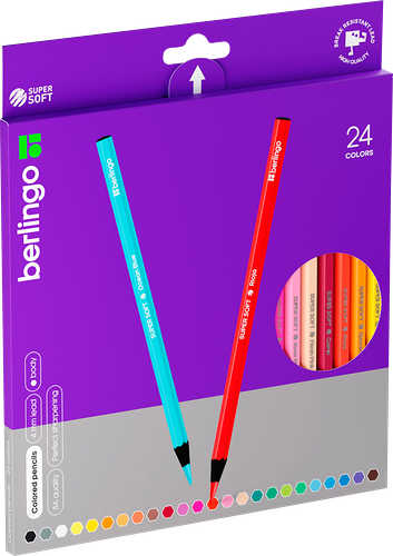Карандаши цветные BERLINGO SuperSoft Blackwood, 24 цвета