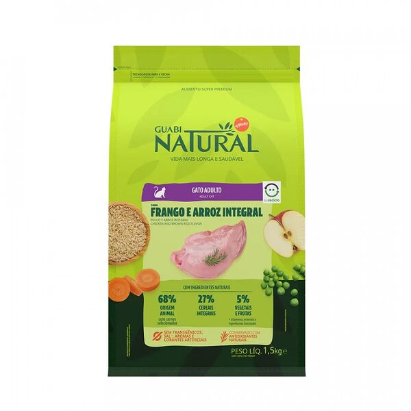 Сухой корм Guabi Natural Cat для взрослых кошек, цыпленок и коричневый рис 1.5 кг