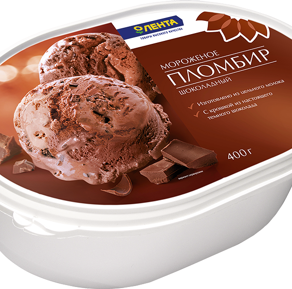 Мороженое ЛЕНТА Пломбир шоколадный с шоколадной крошкой, без змж