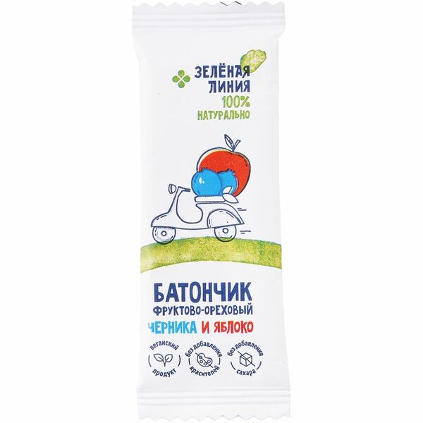 Батончик орехово-фруктовый черника-яблоко Зелёная Линия, 35г