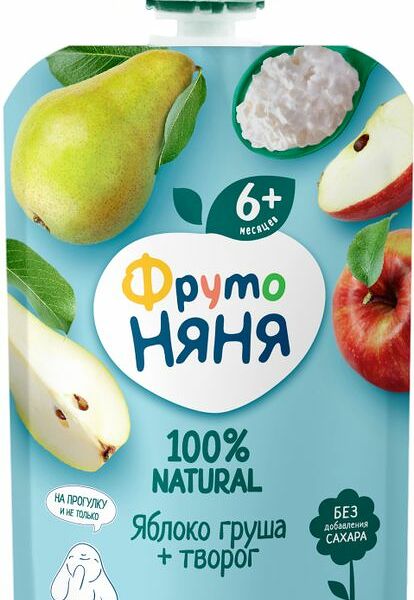 Пюре ФрутоНяня Яблоко, груша + творог с 6 месяцев 90г