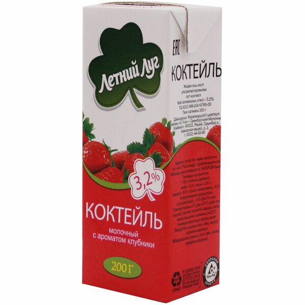 Молочный коктейль Летний Луг клубника 3.2% 200 г