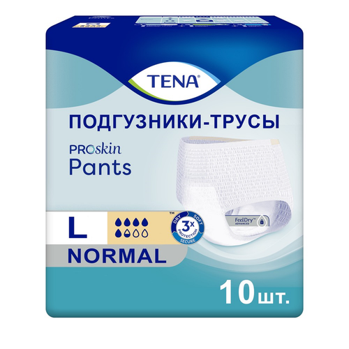 

Подгузники-трусы Tena Pants Normal размер L 100 - 135 см 10 шт.