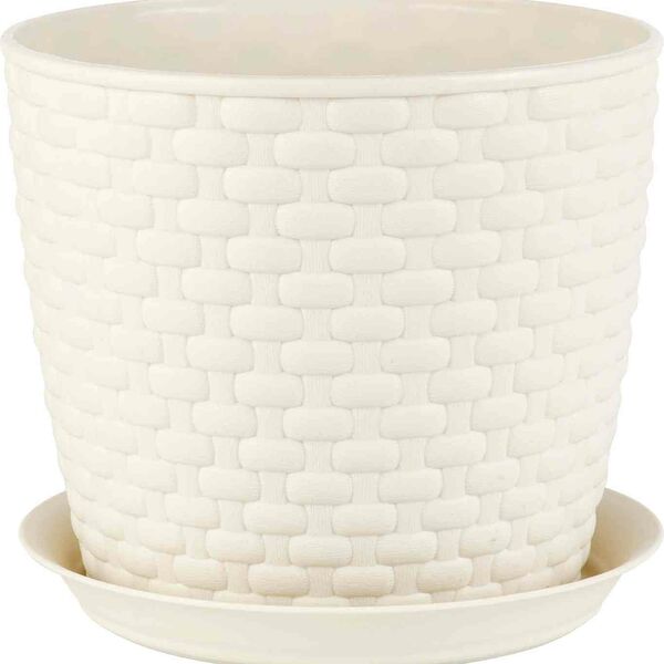 Кашпо с поддоном IDEA Ротанг, d=155мм 2л, белый, Арт. М3081
