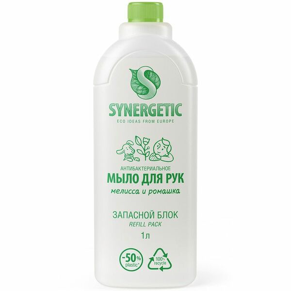 Жидкое мыло для рук антибактериальное Synergetic Мелисса и ромашка с эффектом увлажнения запасной блок