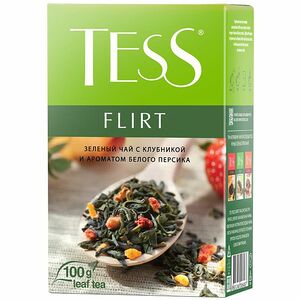 Чай зелёный Tess Flirt с клубникой и ароматом белого персика, 100г