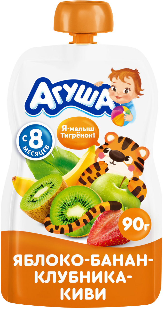 

Пюре фруктовое Агуша Яблоко-Банан-Клубника-Киви с 8 месяцев