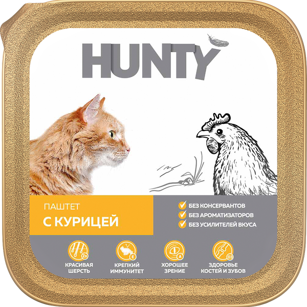 Корм консервированный для взрослых кошек HUNTY паштет с курицей