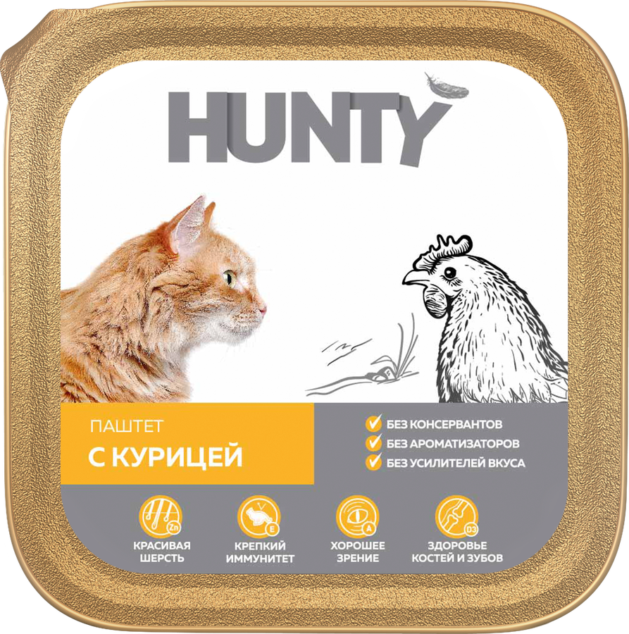 

Корм консервированный Hunty для взрослых кошек, паштет с курицей, 100 г