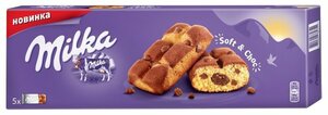 Пирожное бисквитное Milka Soft&choc с кусочками шоколада и шоколадной начинкой в Магнит со скидкой –25%