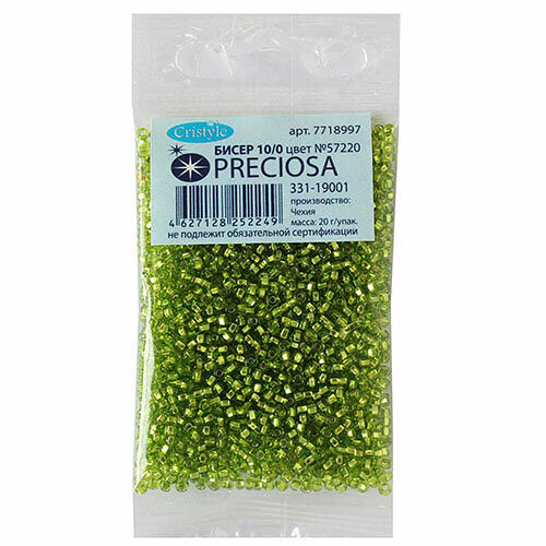 (57220) 331-19001-10/0 Бисер прозрачный с серебр.центром 10/0, круг.отв., 20гр Preciosa,упак