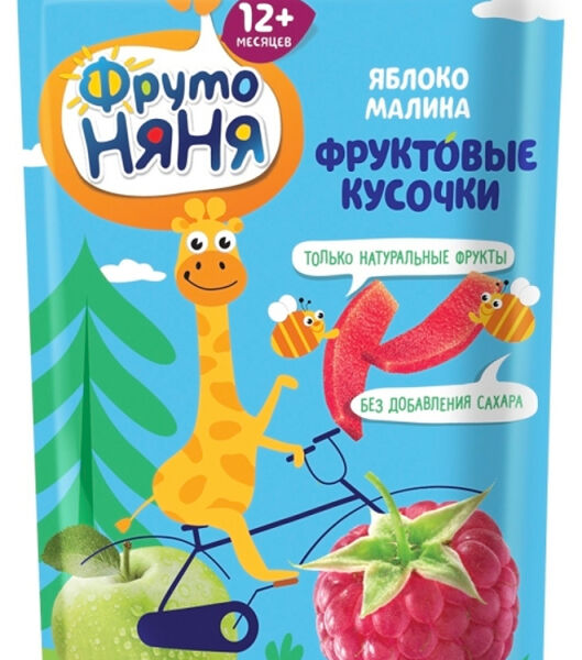 Фруктовые кусочки ФрутоНяня яблоко, клубника и банан, с 12 месяцев