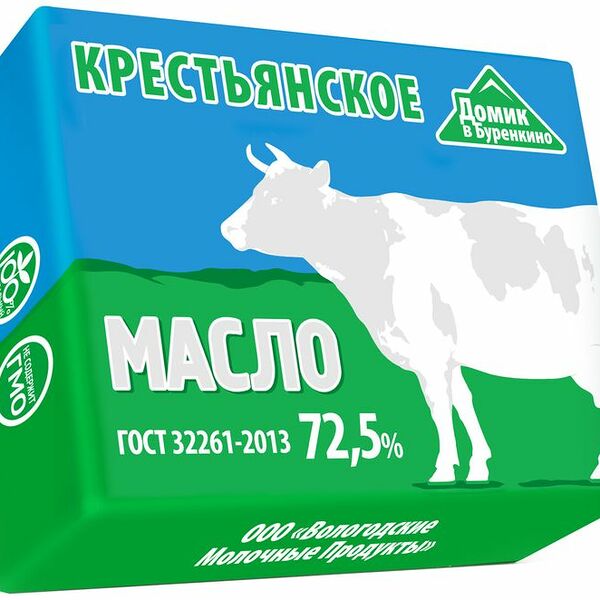 Масло сладкосливочное Домик В Бурёнкино Крестьянское несолёное 72.5%, 175г