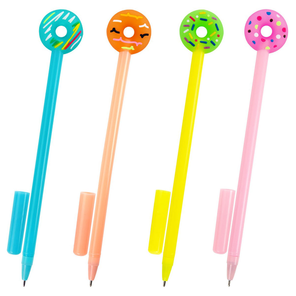 Ручка шариковая ЮНЛАНДИЯ Пончик с топпером синяя в ассортименте