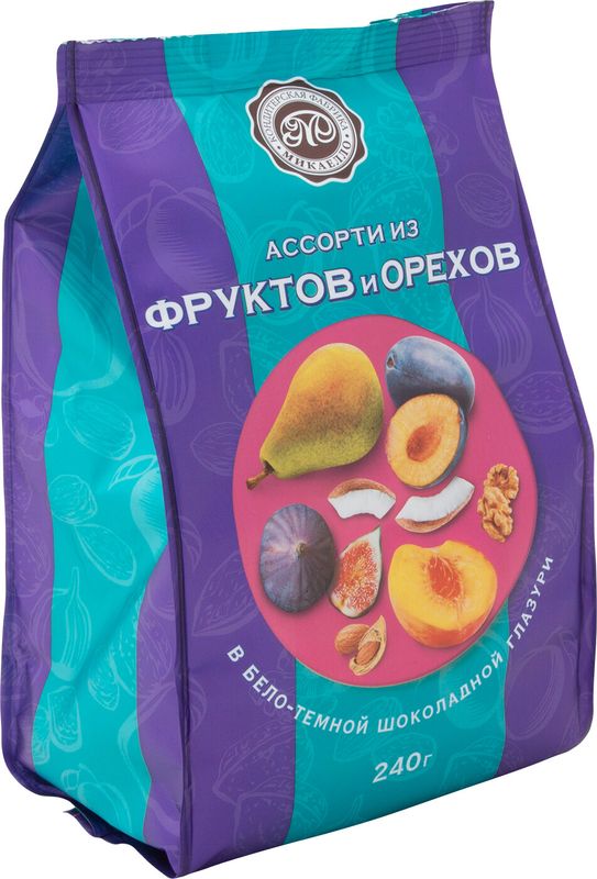 

Конфеты ассорти из фруктов и орехов Микаелло в бело-тёмной шоколадной глазури 240 г