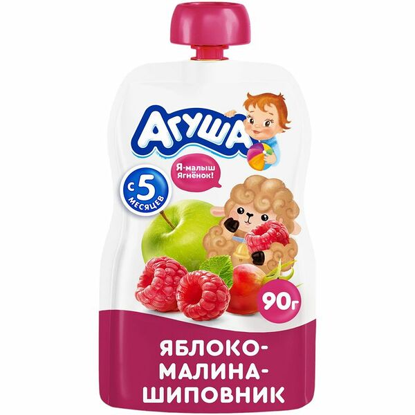 Пюре фруктово-ягодное Агуша яблоко-малина-шиповник с 5 месяцев