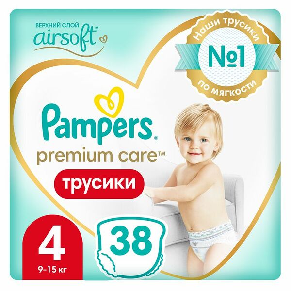 Подгузники-трусики Pampers Premium Care Pants р.4 9-15кг, 38шт