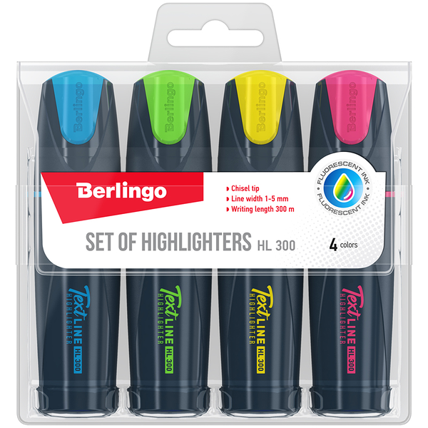Текстовыделитель Berlingo Textline HL300 скошенные 1-5 мм неон, 4 шт