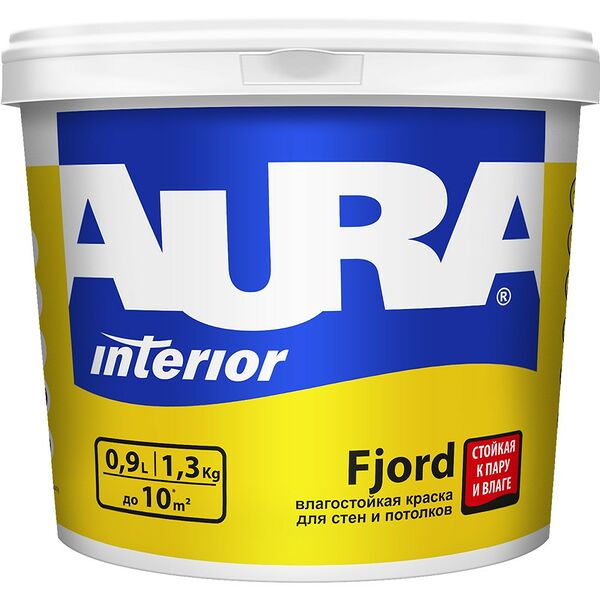 Краска AURA Fjord водно-дисперсионная интерьерная, 0,9 л, белая база А