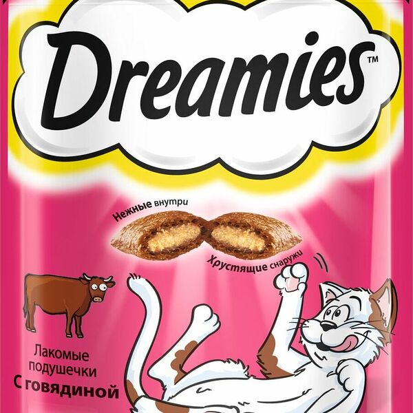 Корм Dreamies Лакомые подушечки сухой для взрослых кошек с говядиной
