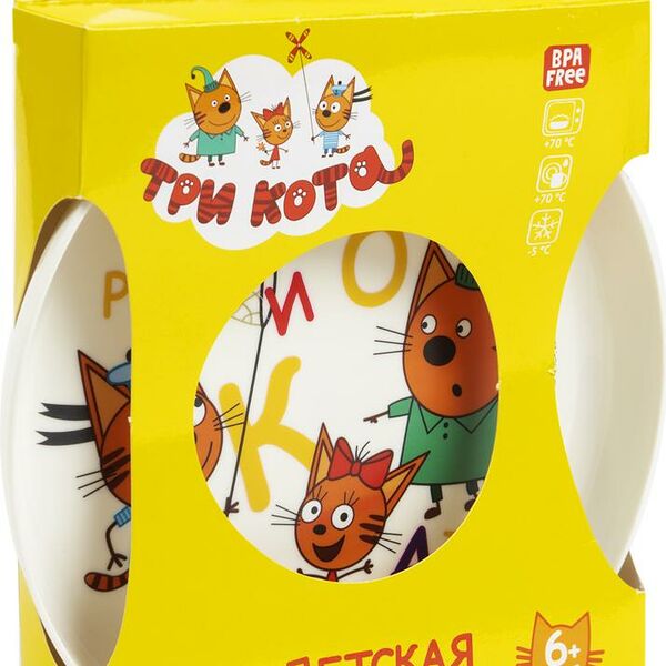 Тарелка детская Little Angel Три кота Обучайка пластиковая