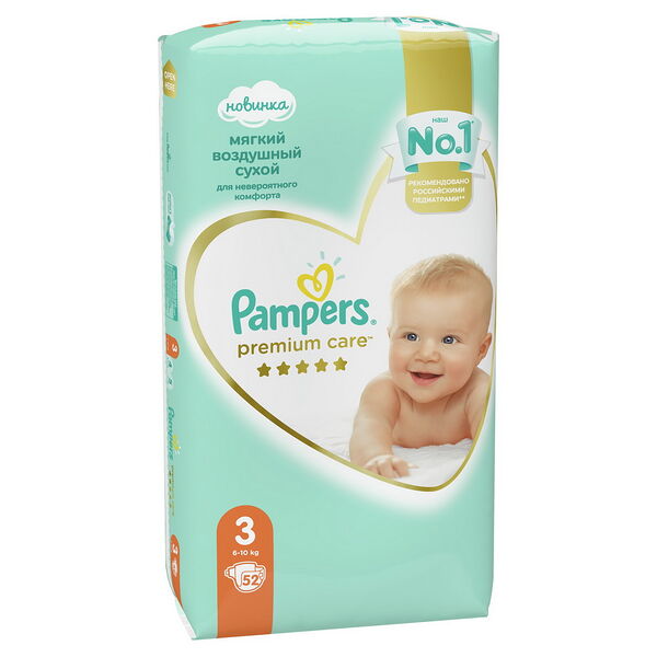 PAMPERS Подгузники Premium Care Midi (6-10кг) Экономичная Упаковка 52