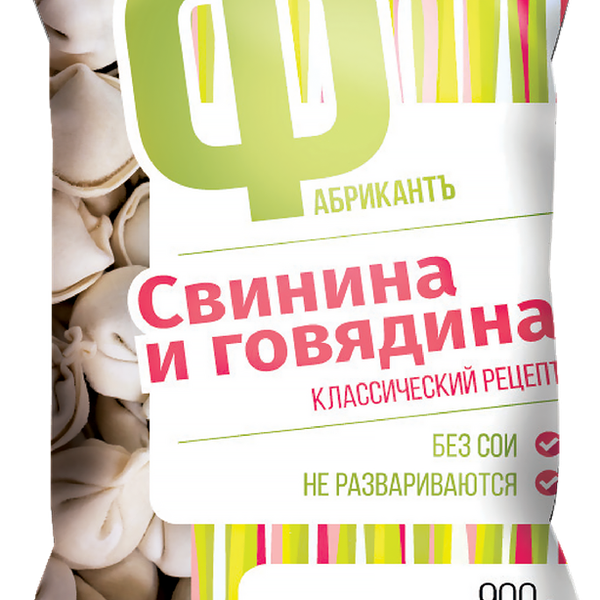 Пельмени ФАБРИКАНТЪ Свинина и говядина, категория Б