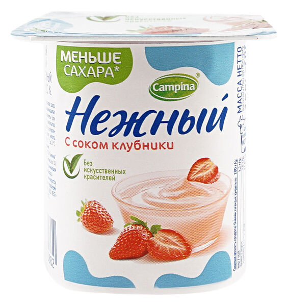 Продукт йогуртный Нежный с соком клубники 1,2% 100 г