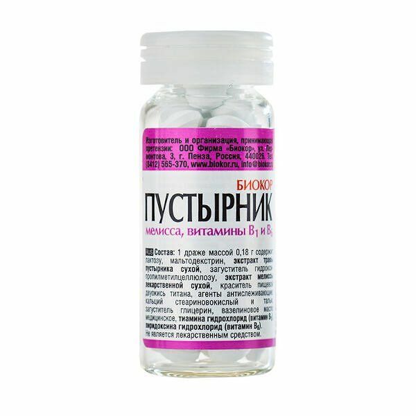 Биокор Пустырник мелисса, витамины B1 и B6 драже 50 шт 