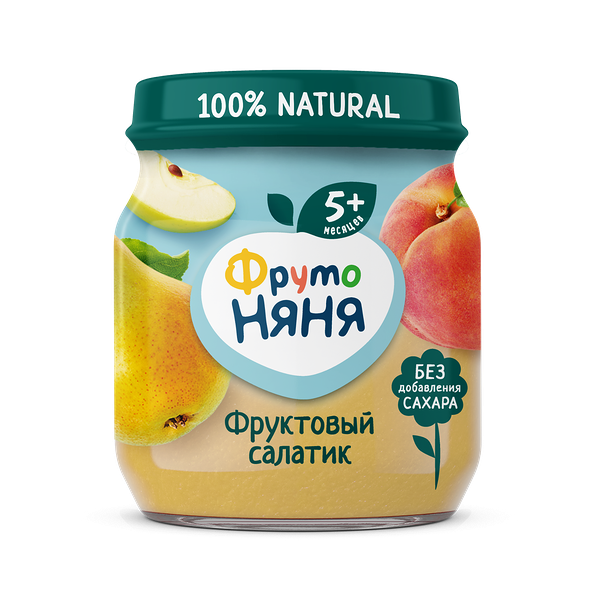 Пюре яблоко груша персик-фруктовый салатик 100г ДП ФрутоНяня