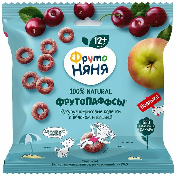 Паффсы ФрутоНяня яблоко-вишня с 12 месяцев, 21г