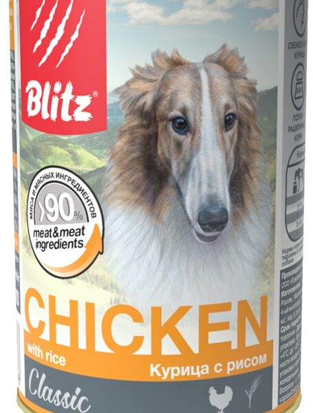 Влажный корм для собак Blitz Classic Курица с рисом 400г