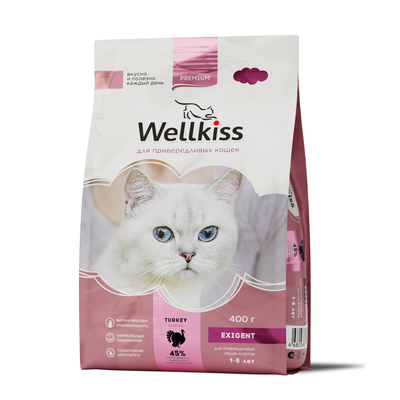 Adult Exigent Корм Wellkiss сухой для привередливых кошек с индейкой