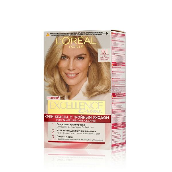 Крем-краска для волос Loreal Paris Excellence creme, оттенок  9.1 Очень светло-русый пепельный