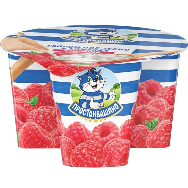 Продукт творожный Простоквашино Творожное зерно Малина 5%, без змж