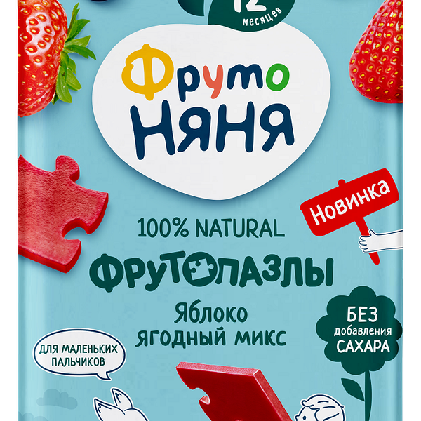 Фрутоняня фруктовый кус Фрутопазлы яблоко, ягодный микс 20г