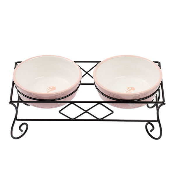 Миска двойная с лапкой 12,5см розовая керамика