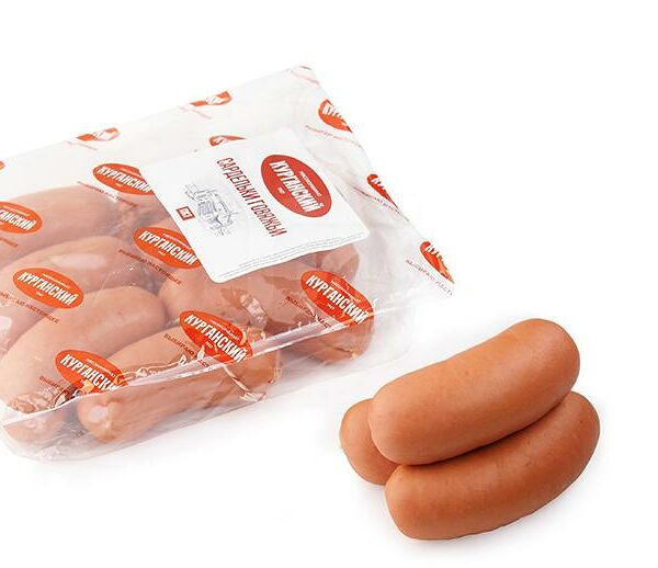 Сардельки говяжьи Курганский мясокомбинат Стандарт 1 сорт натуральная оболочка