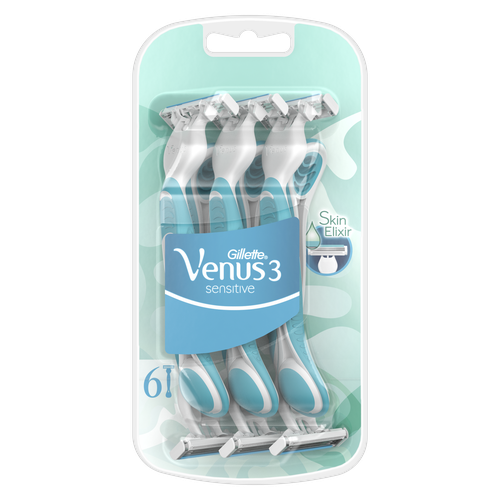 

Бритвенный станок Venus Sensitive женский одноразовый 3 лезвия, 6 шт