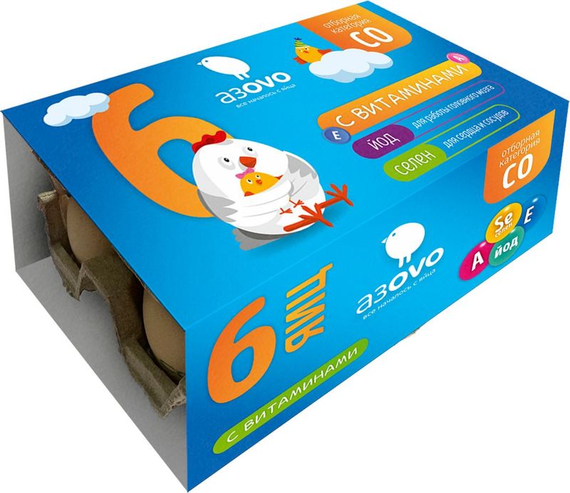 

Яйцо АзOVO куриное пищевое столовое СО 6 шт. 470 г