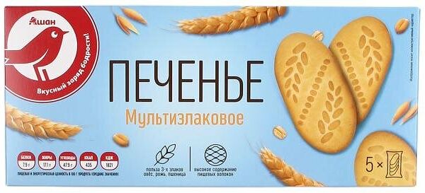 Печенье Ашан Красная птица сахарное мультизлаковое