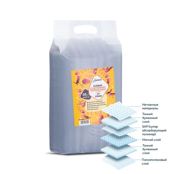 Пеленки гелевые для собак с углем, 60х60см, 30шт