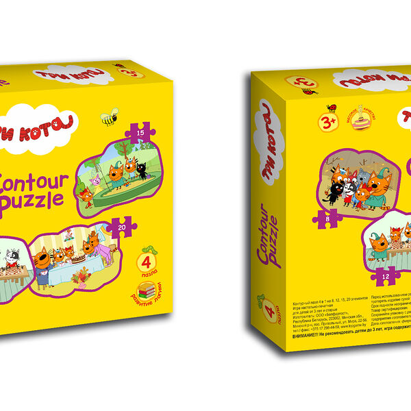 Контурный пазл 4в1 на 8,12,15,20 элементов 