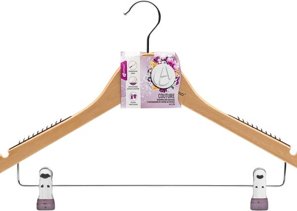 Вешалка для одежды Apollo Couture с антискользящими накладками на плечах и с зажимами 44.5см