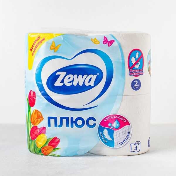 Туалетная бумага Zewa Плюс Белая, 4 рулона 2 слоя