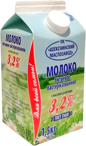 

Молоко пастеризованное ШМЗ 3,2%, без змж 1455 мл