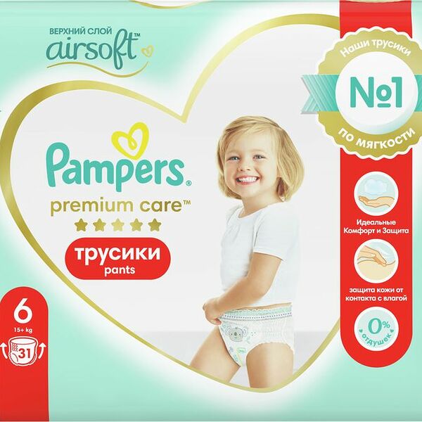 Трусики-подгузники Pampers Premium Care 6 (15+ кг), 31 шт.