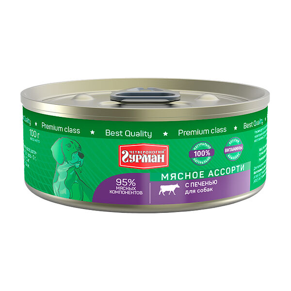 Влажный корм для собак Четвероногий гурман Мясное ассорти с печенью 100г